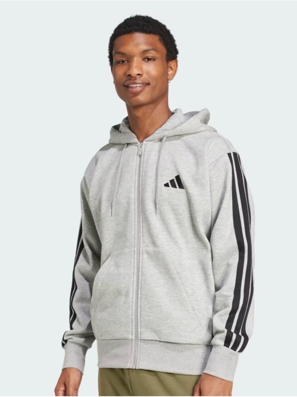 Adidas Essential Men’s Light Gray Full-Zip Hoodie Sweater M